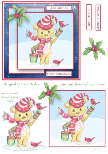 Teddy Feeds the Birds 6x6 Christmas Card Front
