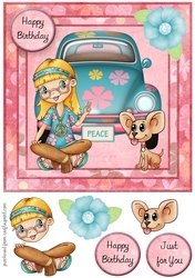 Hippie Birthday 8x8 Card Front/Topper