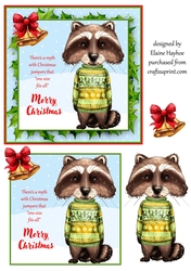 Christmas Jumper Raccoon Card Front