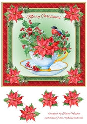 Teacup Christmas Bird Card Front