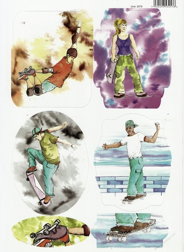 2 x 2079DC - Sports Themed - Skateboarder Painted in Water Colours DIE CUT CRAFT SHEET