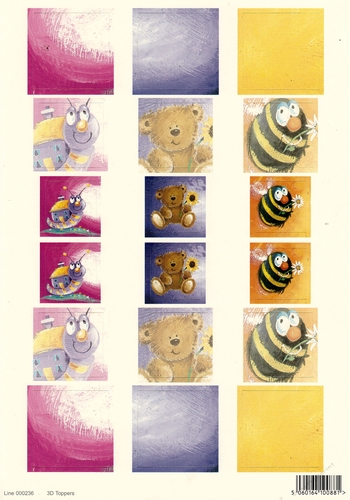 2 x 236DC - 3D Toppers - Buzzy Bee Teddy Bear & Caterpillar DIE CUT