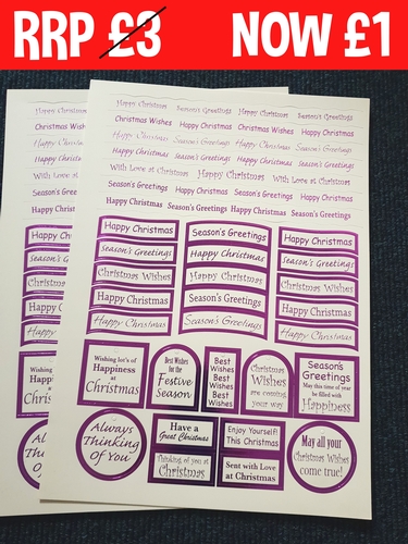 2 X Purple Foiled Christmas Die-Cuts - Sentiments / Captions 
