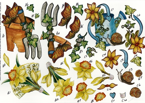 2 x 568CD - Gardening - A4 Step by Step Printed Craft Sheet - Not Die Cut