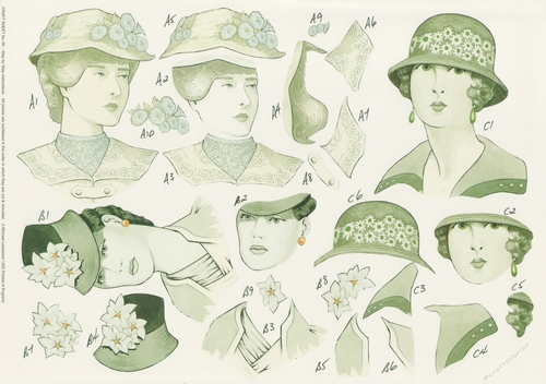 2 x 583CD - 3 Vintage Ladies - A4 Step by Step - Not Die Cut