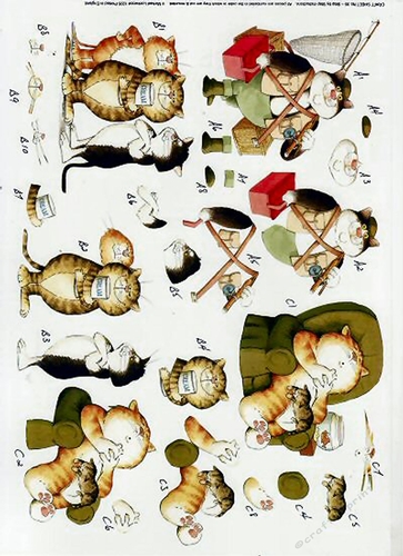2 x 595CD - Cat Fishing Cat Snoozing and Cat with Cream - NOT DIE CUT