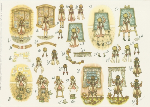 2 x 604CD - Cute Old Fashioned Girl - A4 Step by Step Printed Craft Sheet - Not Die Cut