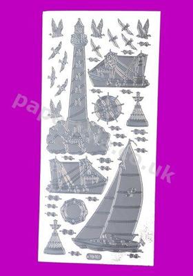 Silver Fishing Boats -Lighthouse-Sailing Boat 443 Peel Offs