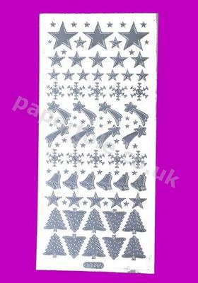 Silver Xmas Stars - Bells - Trees 515 Peel Offs