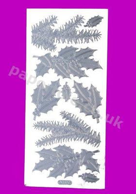 Silver Christmas Holly - Christmas Ferns 527 Peel Offs
