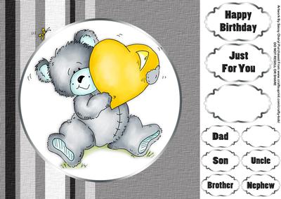 Teddy Holding a Heart Male Birthday 8x8 Card