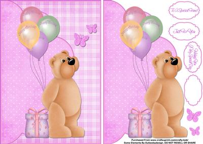 Birthday Balloon Bear Female Envelope Card