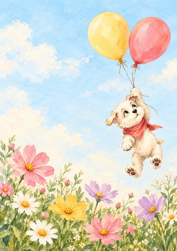 Bear Floating Away with Balloons Card Front