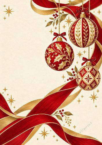 Gold and Red Ornate Snowflakes Christmas Card Front