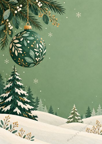 Green Christmas Snowscene Card Front