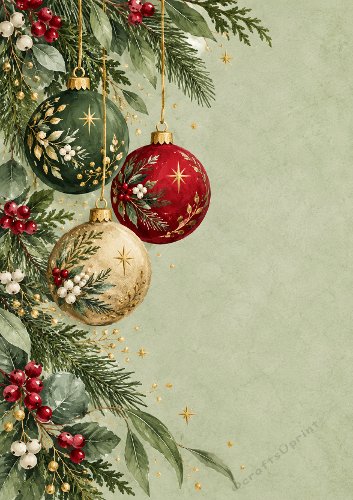 Beautiful Baubles Green Christmas Card Front