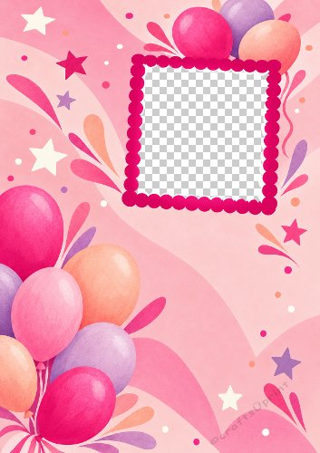 Birthday Balloons Aperture Card Front Pink