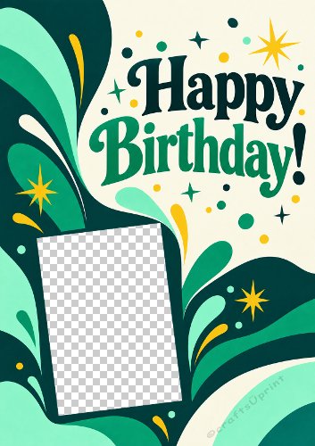 Green Birthday Wave Aperture Card Front