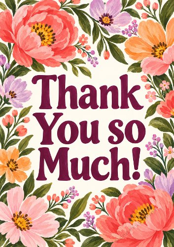 Thank You Floral Word Art Card Front