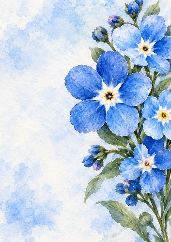 Blue Flowers in the Rain Thinking of You/sympathy Card