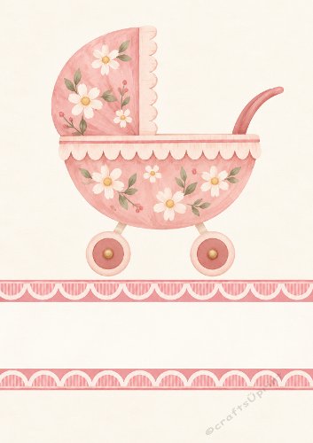 New Baby Girl Pram Card Front