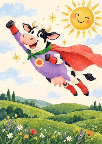 Super Cow Cartoon Card Front