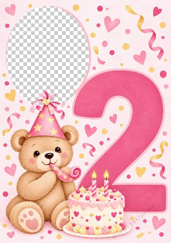 Birthday Bear Age 2 Card Girl