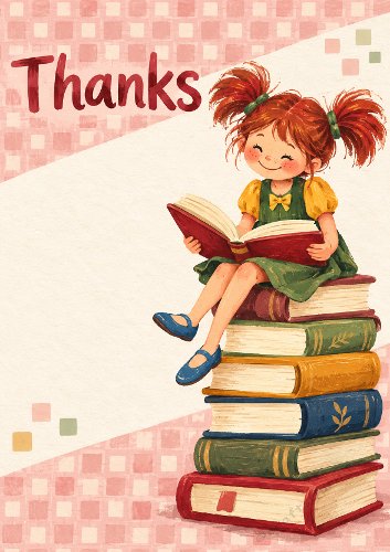 Girl with Books Thank You Teacher Card