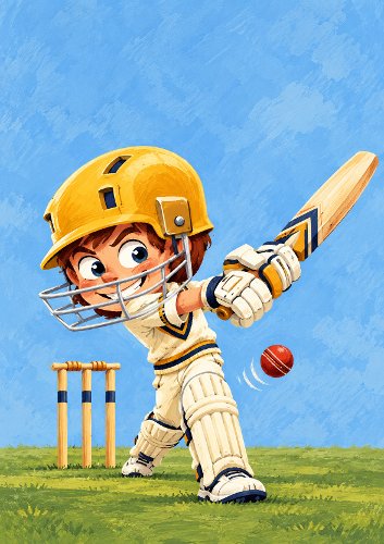 Cartoon Cricket Player Card