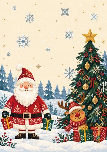 Cute Sanata and Rudolph Christmas Card