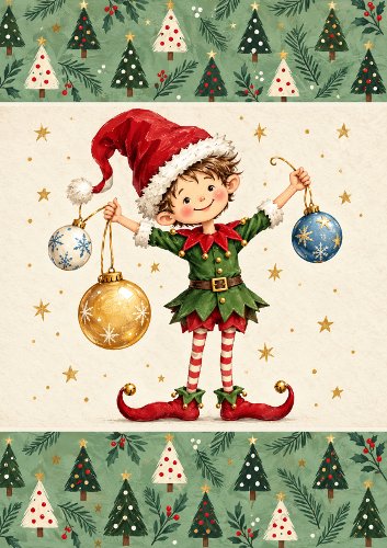 The Helpful Elf Christmas Card