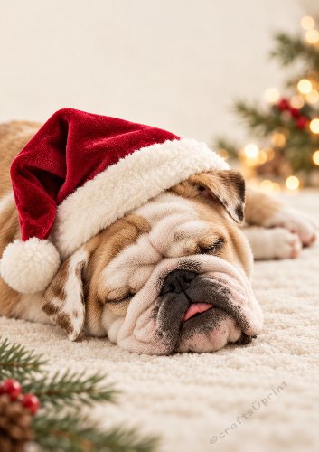 Sleeping Bulldog Christmas Card