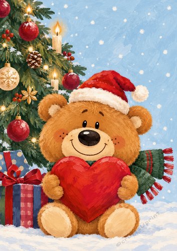 Christmas Bear Holding a Heart