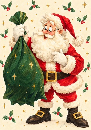 Humorous Santa with Broken Sack
