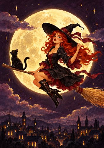 Witch Flying in the Night Sky