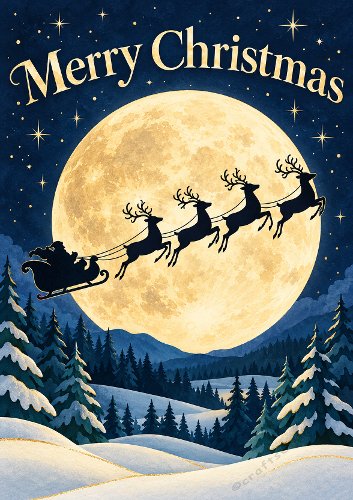 Santa Silhouette in Front of the Moon