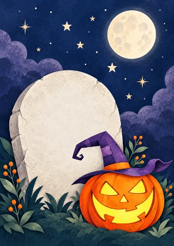 Pumpkin Graveyard Halloween Card