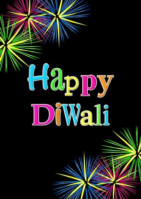 Bright Fireworks Diwali Word Art Card