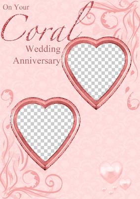 Coral Wedding Anniversary Hearts Photo Card