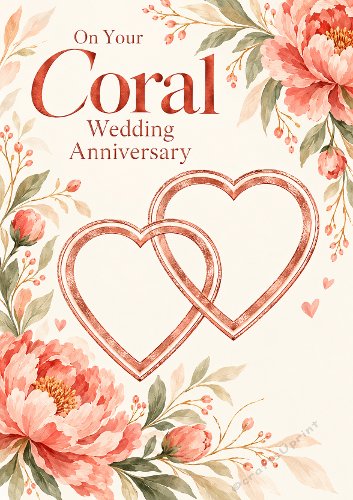 Coral Wedding Anniversary Hearts Entwined Card