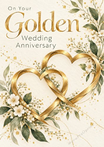 Golden Wedding Anniversary Hearts Entwined Card