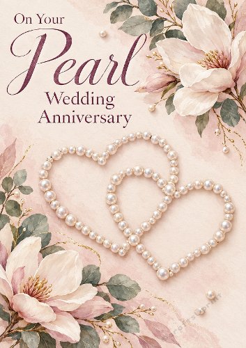 Pearl Wedding Anniversary Hearts Entwined Card