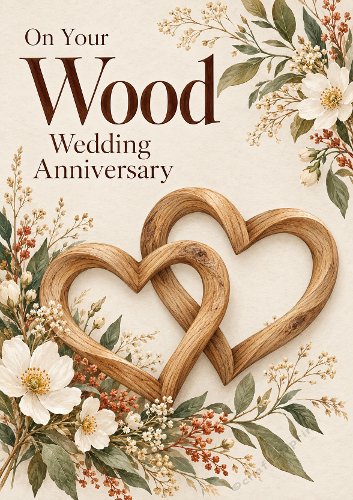 Wood Wedding Anniversary Hearts Entwined Card