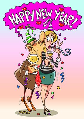 Drunk Couple New Year Card