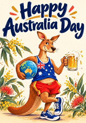Cartoon Kangaroo Australia Day Card