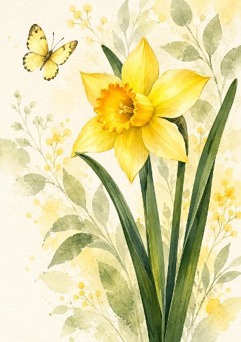 Daffodil & Butterfly St. David's Day Card