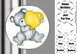 Teddy Holding a Heart Male Birthday 8x8 Card