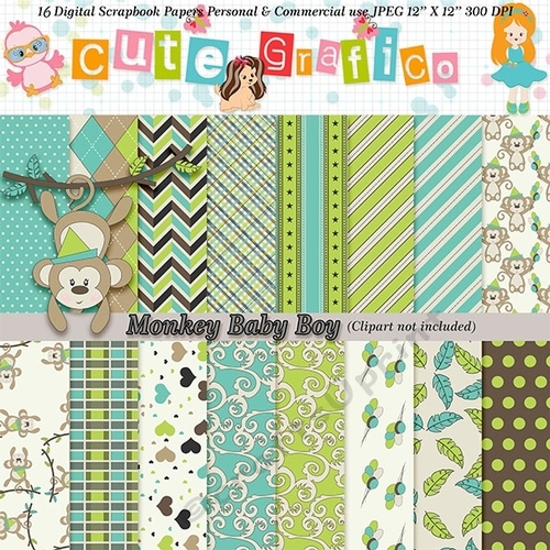 Monkey Digital Papers -Party Printables Birthday Papers 