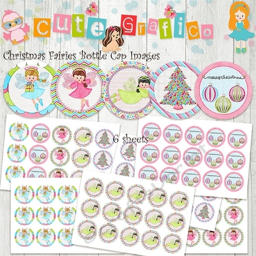 Christmas Fairies Bottle Cap Images, 1 INCH Round Images - PRINTABLE Instant Download- Inch Bottle Cap Image/Digital Collage shee