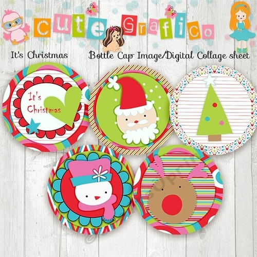 Its CHRISTMAS Bottle Cap Images, 1 INCH Round Images - PRINTABLE Instant Download- Inch Bottle Cap Image/Digital Collage sheet